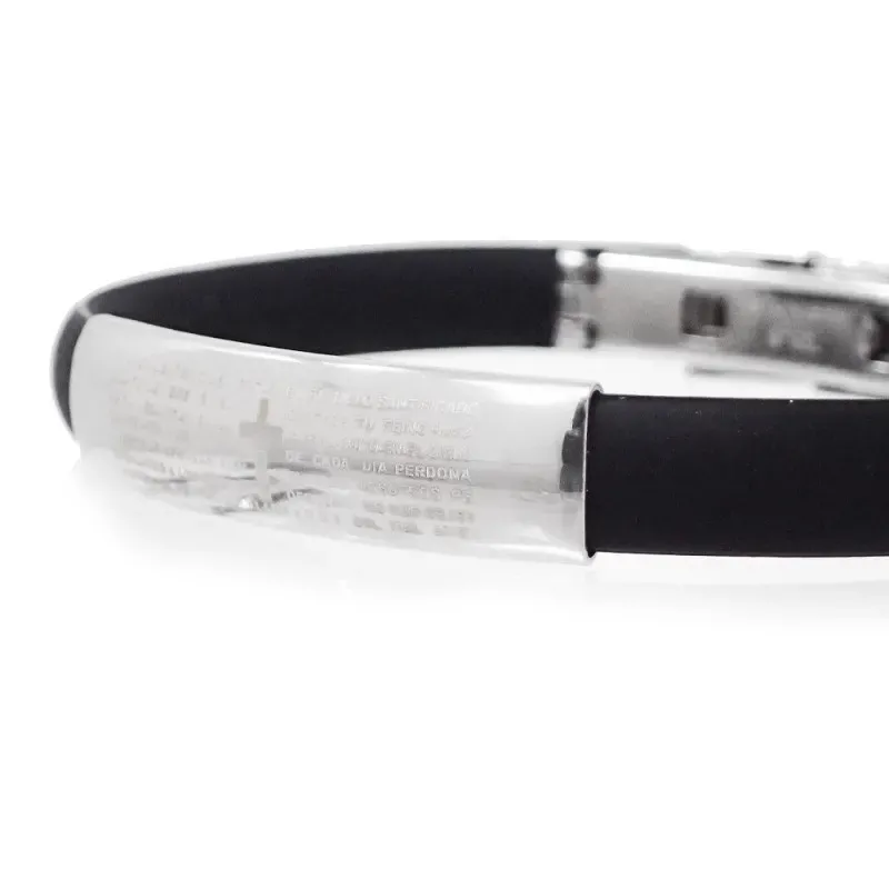 Pulsera Acero Inoxidable 316L hombre caucho negro 7 mm. oración Padre