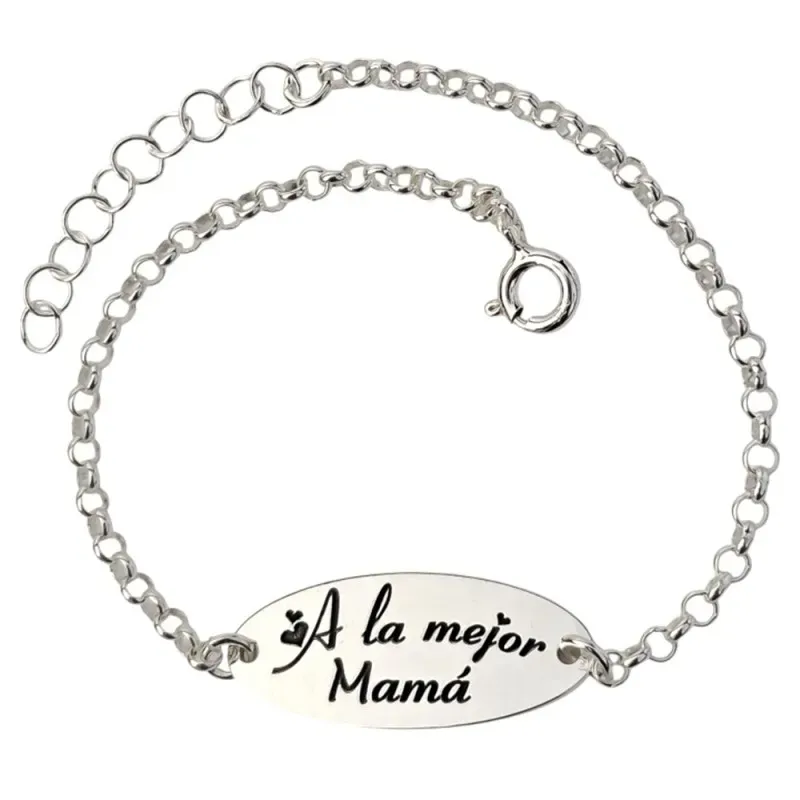 Pulsera plata ley 925m chapa ovalada A LA MEJOR MAMÁ [AB2768]