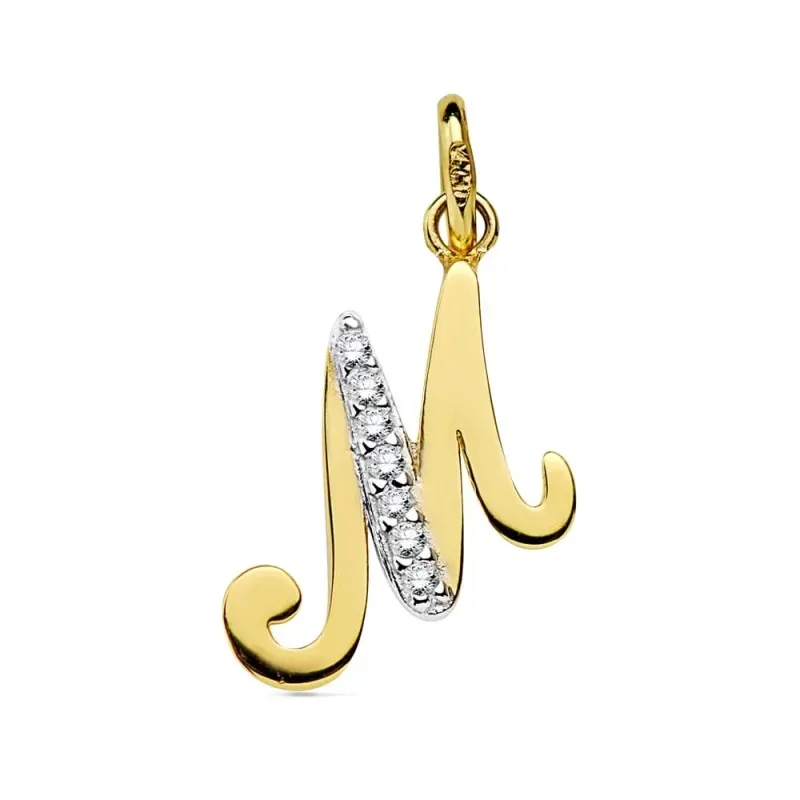 Colgante oro 18k letra M circonitas 12mm. [AB2881]