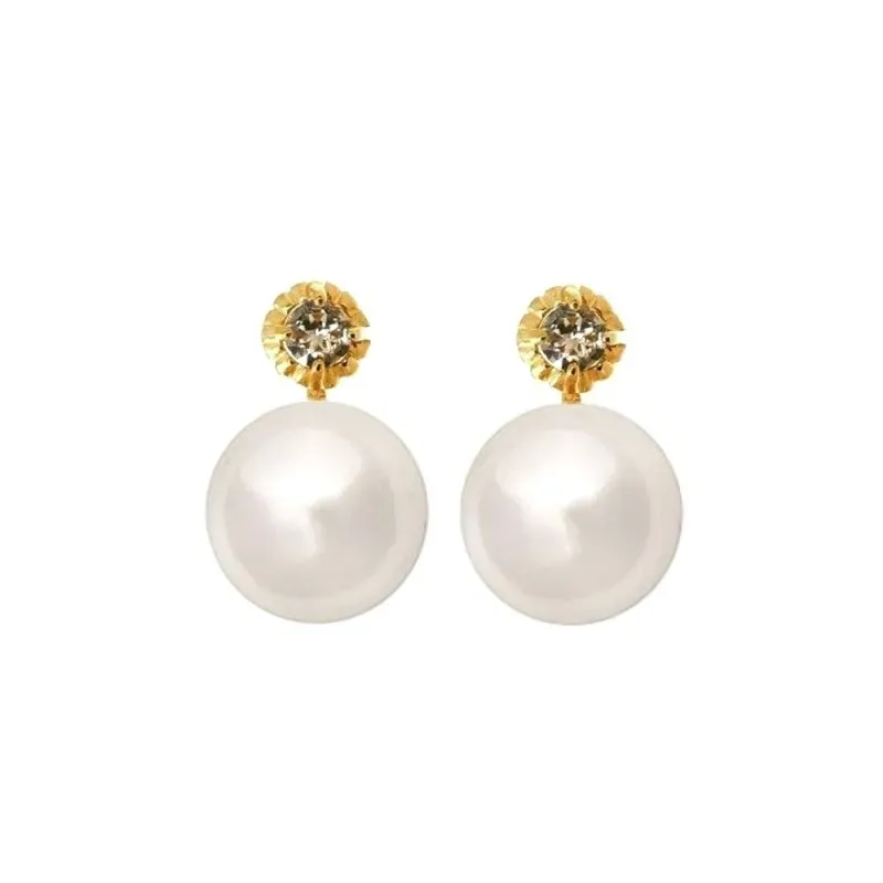 Pendientes plata Ley 925m chapado oro perla japonesa 14mm. [AB1169]