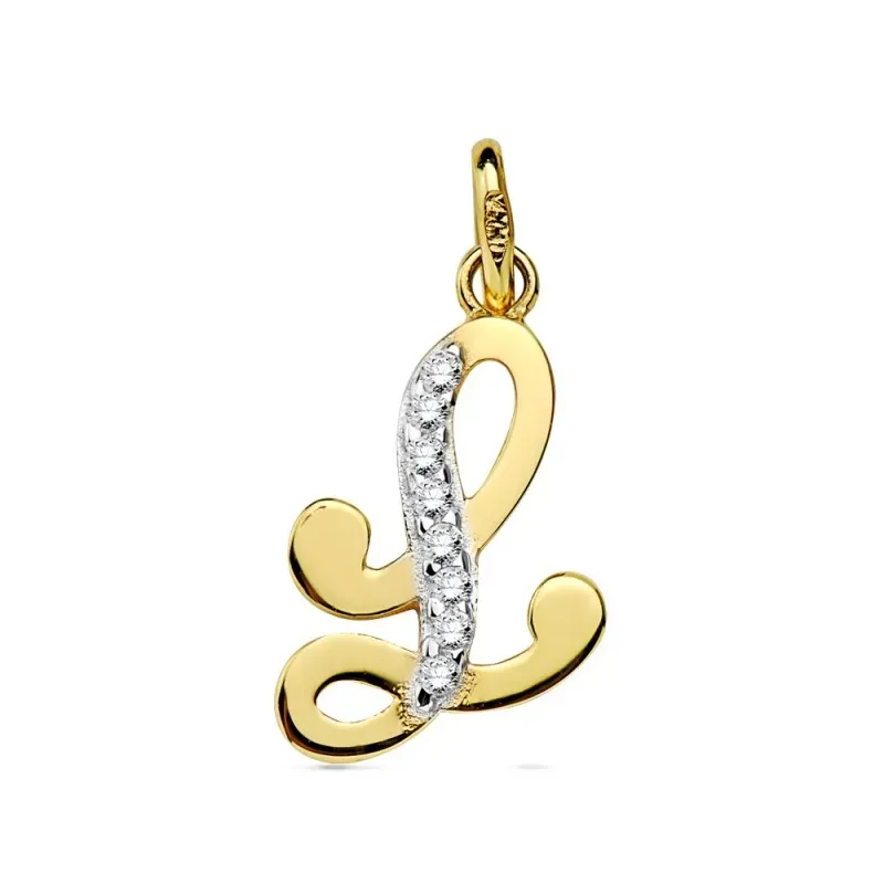 Colgante oro 18k letra L circonitas 17mm. [AB2880]
