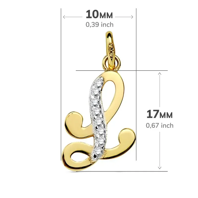 Colgante oro 18k letra L circonitas 17mm. [AB2880]