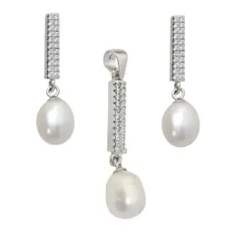 Juego plata Ley 925m rodiado perla piedras microengastadas [AB0884]