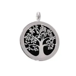 Colgante plata ley 925m 30mm. árbol vida acetato negro [AA8378]