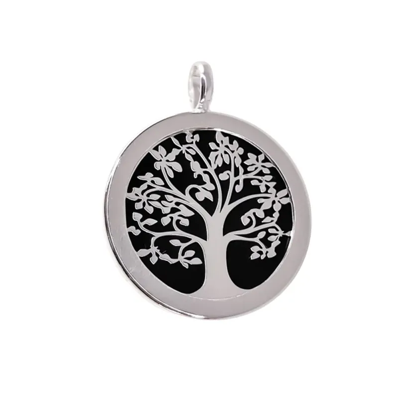 Colgante plata ley 925m 30mm. árbol vida acetato negro [AA8378]