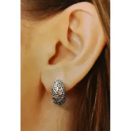 Pendientes plata ley 925m abombados oxidados flores caladas [AB2744]