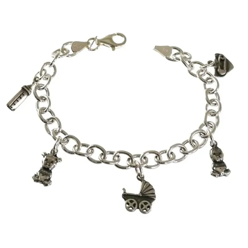 Pulsera plata Ley 925m fetiches colgando para mamá [AB4299]