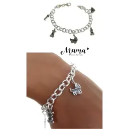 Pulsera plata Ley 925m fetiches colgando para mamá [AB4299]