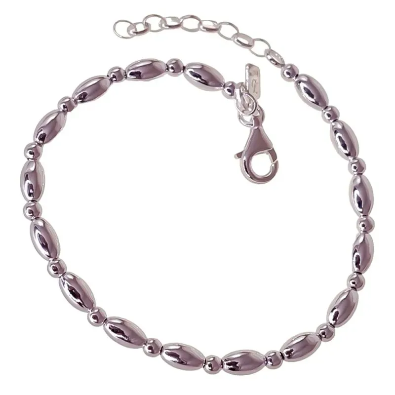 Pulsera plata Ley 925m toneles bolas 3 mm. [AB4315]