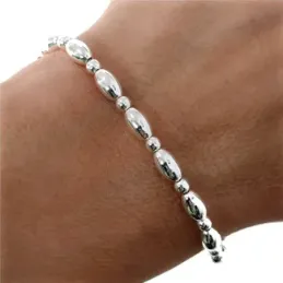 Pulsera plata Ley 925m toneles bolas 3 mm. [AB4315]