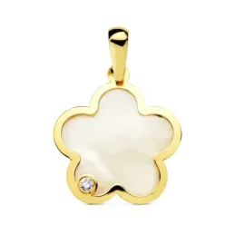 Colgante oro 18k nácar flor 17mm. circonita [AB4660]
