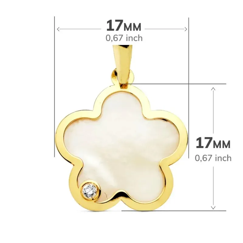 Colgante oro 18k nácar flor 17mm. circonita [AB4660]