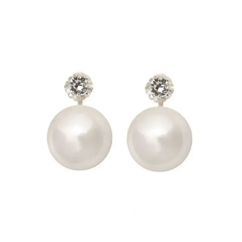 Pendientes plata ley 925m garrita media perla 14mm. [AB2510]