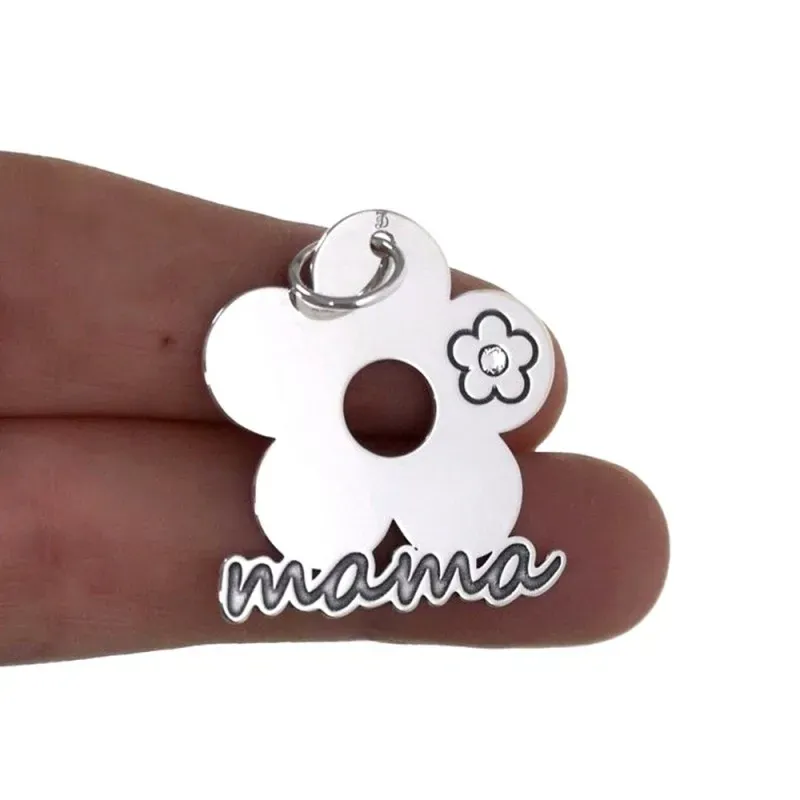Colgante plata Ley 925m piedra flor calada MAMÁ 26mm. [AB1619]