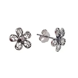 Pendientes plata ley 925m flor calada oxidada 14mm. [AB2666]