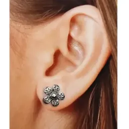 Pendientes plata ley 925m flor calada oxidada 14mm. [AB2666]