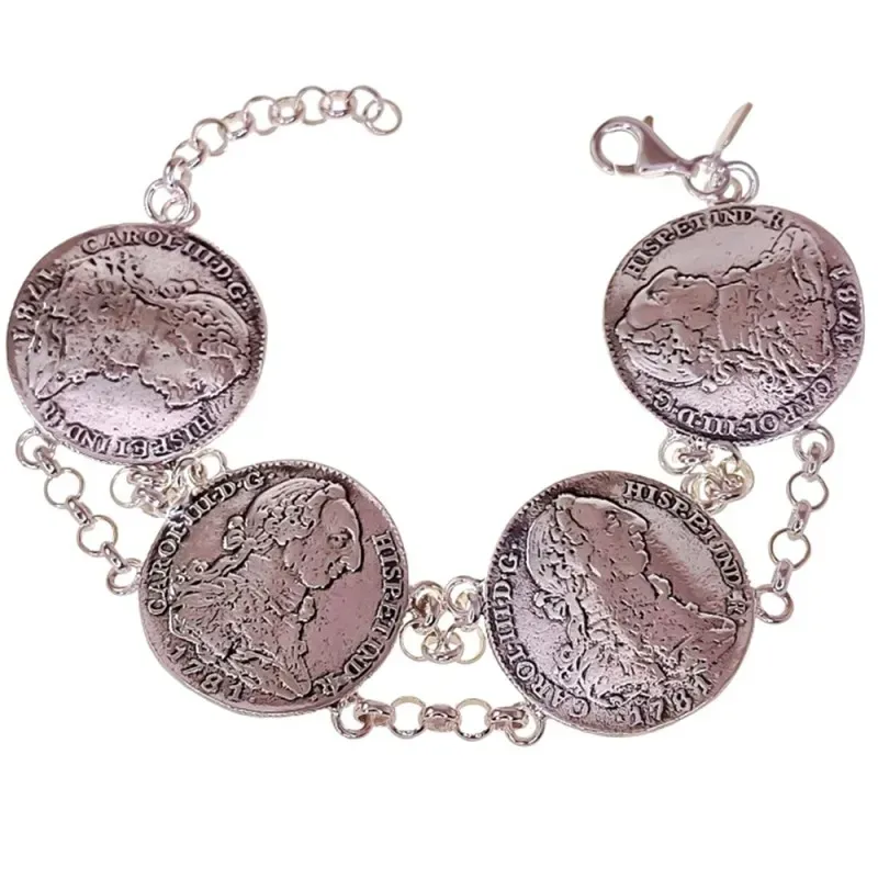 Pulsera plata ley 925m cadena rolo monedas 25mm. [AB2513]