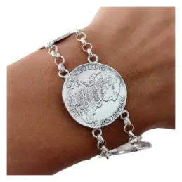 Pulsera plata ley 925m cadena rolo monedas 25mm. [AB2513]