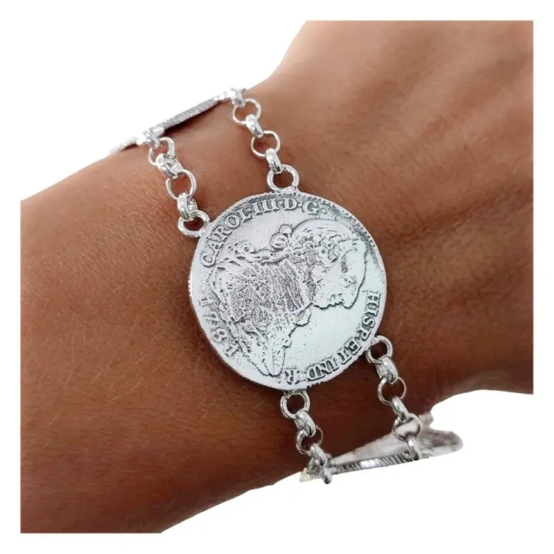 Pulsera plata ley 925m cadena rolo monedas 25mm. [AB2513]