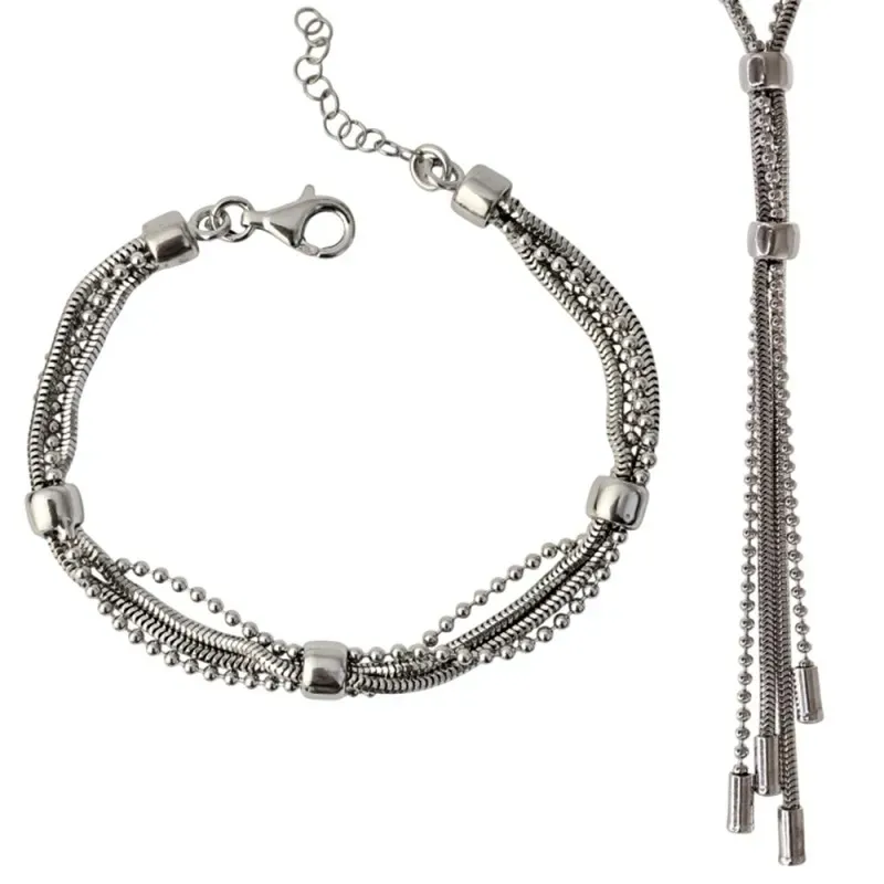 Juego plata Ley 925m pulsera gargantilla [AB0876]
