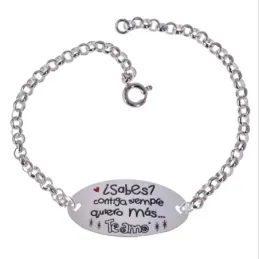 Pulsera plata Ley 925m 17.5cm. cadena rolo chapa corazones [AB5367GR]