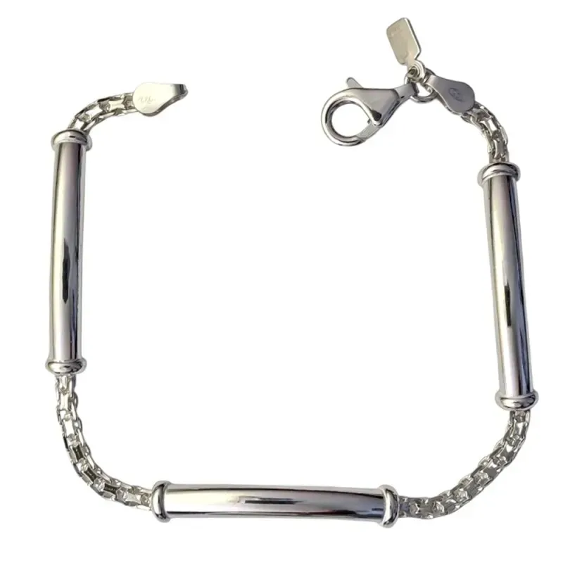 Pulsera plata Ley 925m cadena bismarck entrepiezas [AB4394]