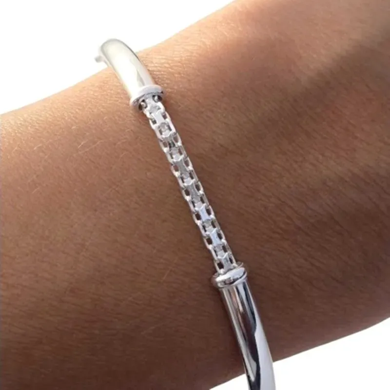 Pulsera plata Ley 925m cadena bismarck entrepiezas [AB4394]