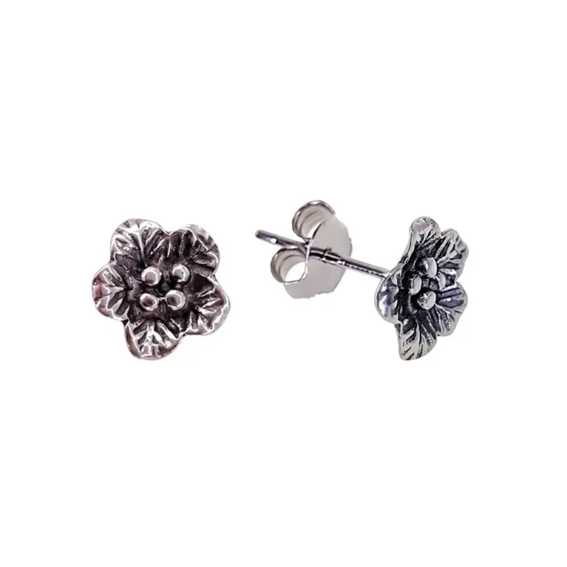 Pendientes plata ley 925m flor oxidada 10mm. [AB2667]
