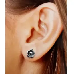 Pendientes plata ley 925m flor oxidada 10mm. [AB2667]