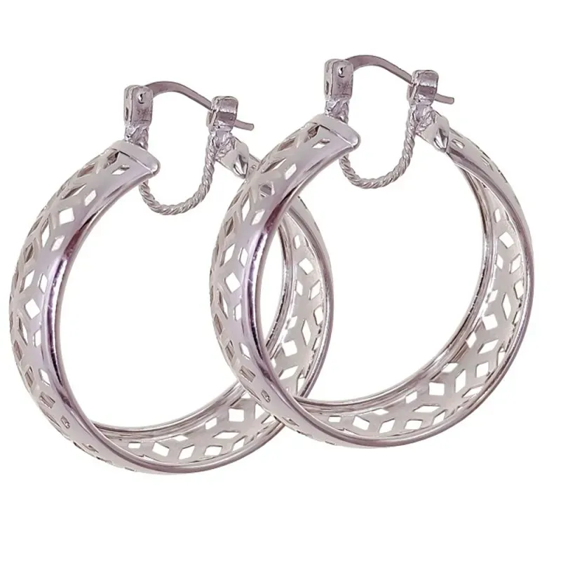 Pendientes plata Ley 925m aro tallado moruno 30mm. [AB1215]