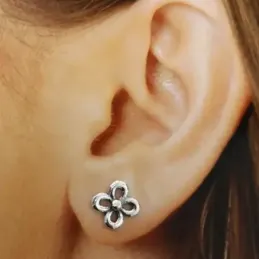 Pendientes plata Ley 925m flor oxidada 10mm. calados [AB5356]