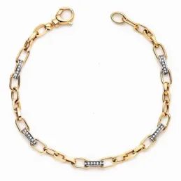 Pulsera Oro Bicolor 18k mujer 19 cm. eslabones combinados 4 mm. circo