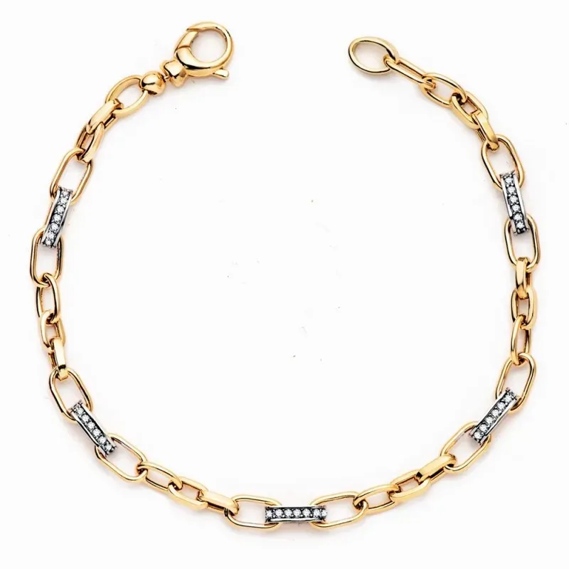 Pulsera Oro Bicolor 18k mujer 19 cm. eslabones combinados 4 mm. circo
