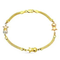Pulsera Oro 18k tricolor motivo corazones estrellas