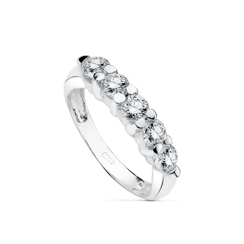 Sortija Quintillo en Oro Blanco de 18k circonitas de 4 mm.