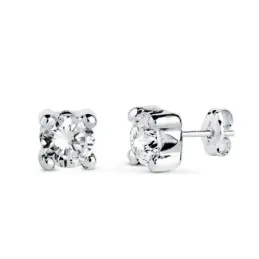 Pendientes en Oro Blanco de 18k con circonita de 5 mm. ancho de 5.5 m