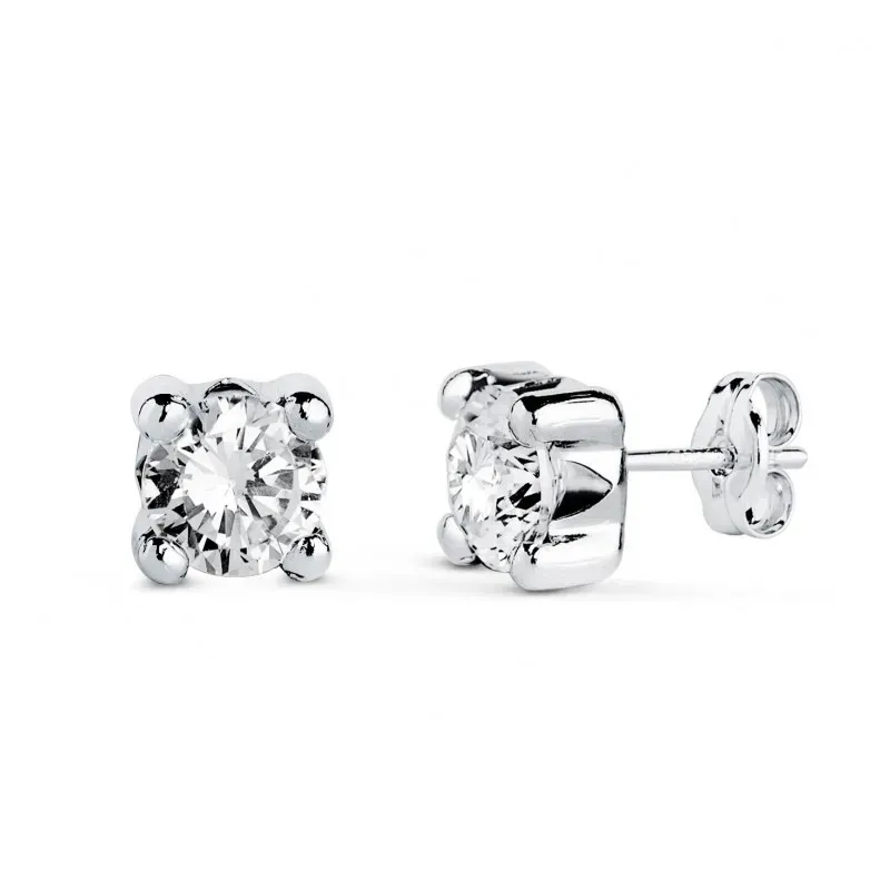 Pendientes en Oro Blanco de 18k con circonita de 5 mm. ancho de 5.5 m