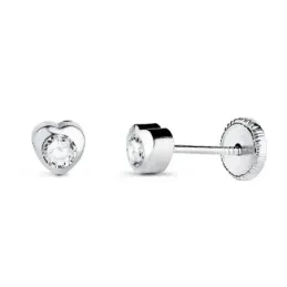 Pendientes en Oro Blanco de 18k con 4 mm. forma de corazón circonita