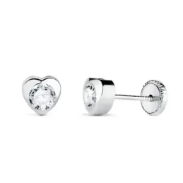 Pendientes en Oro Blanco de 18k con 5 mm. forma de corazón circonita