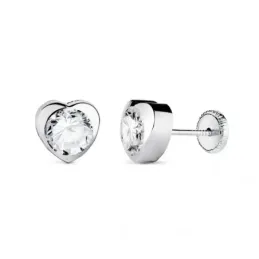 Pendientes en Oro Blanco de 18k con forma corazón de 7.5 mm. circonit