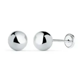 Pendientes en Oro Blanco de 18k con 7 mm. bola lisa con brillo