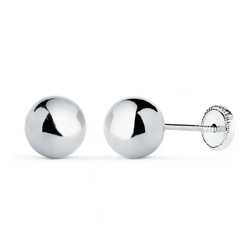 Pendientes en Oro Blanco de 18k con 7 mm. bola lisa con brillo