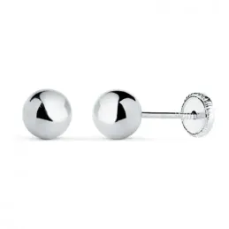 Pendientes en Oro Blanco de 18k con 6 mm. bola lisa con brillo