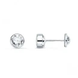 Pendientes en Oro Blanco de 18k redondos de 7 mm. chatón circonita