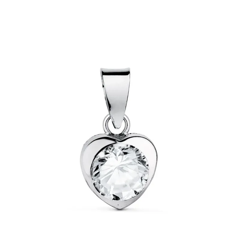 Colgante en Oro Blanco de 18k corazón de 7.5 mm. con circonita