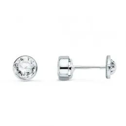 Pendientes en Oro Blanco de 18k con chatón redondos de 6 mm. circonit
