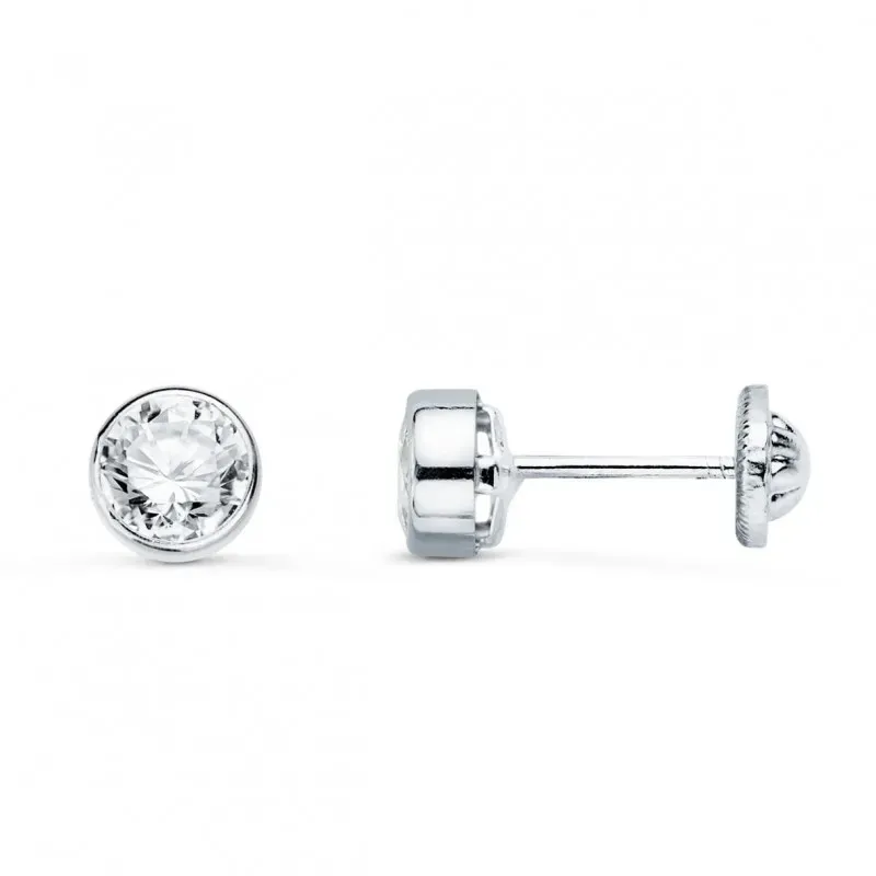 Pendientes en Oro Blanco de 18k con chatón redondos de 6 mm. circonit