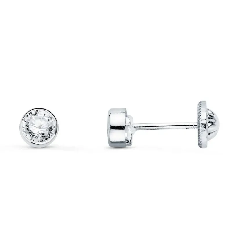 Pendientes en Oro Blanco de 18k con chatón de 3 cm. circonita
