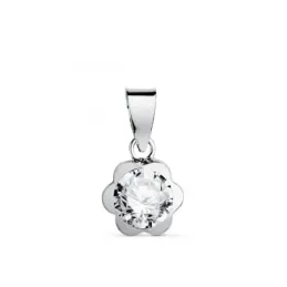 Colgante en Oro Blanco de 18k forma de margarita con 8 mm. y circonit