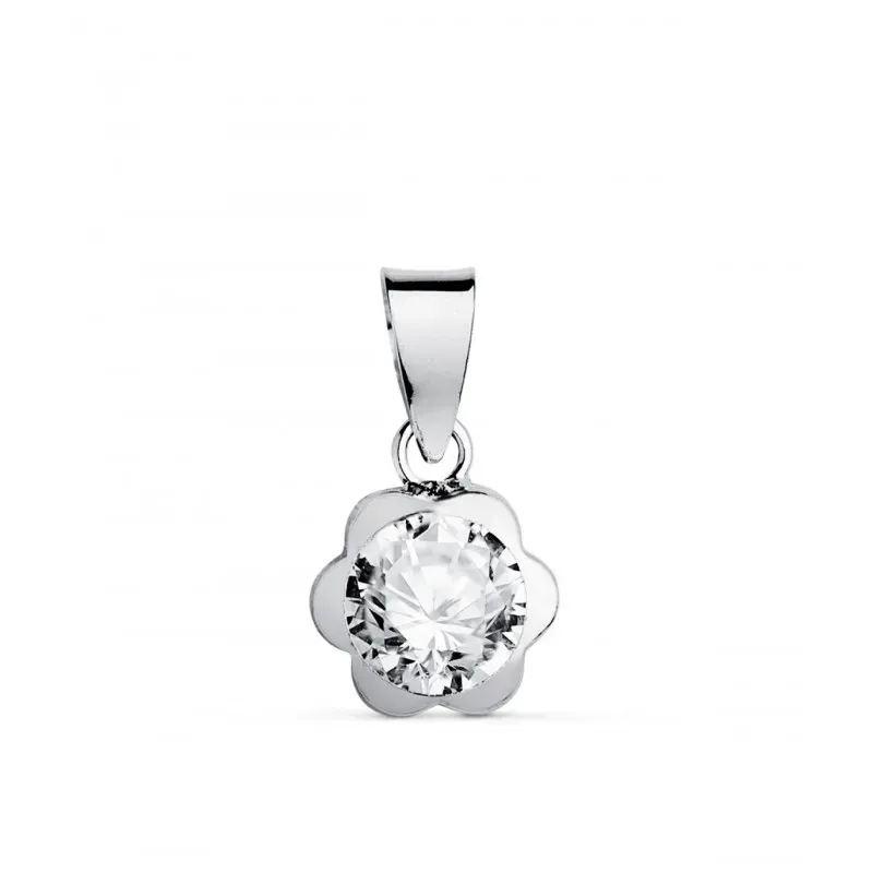 Colgante en Oro Blanco de 18k forma de margarita con 8 mm. y circonit